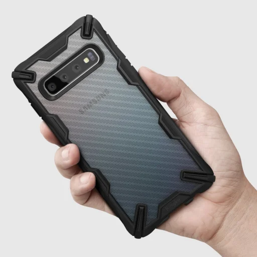 Ringke Fusion X PC tok TPU kerettel Samsung S10 szénszál mintával fekete színben - 6