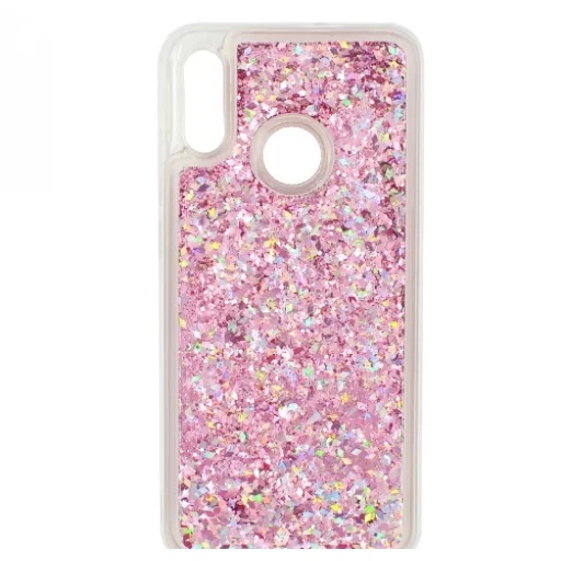 Szilikon tok Huawei P Smart 2019 flitteres folyadék mintával pink - 1