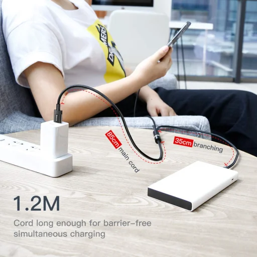 Baseus 3in1 adat és gyorstöltő kábel szett 3.5A nylon harisnyázott fekete - 2