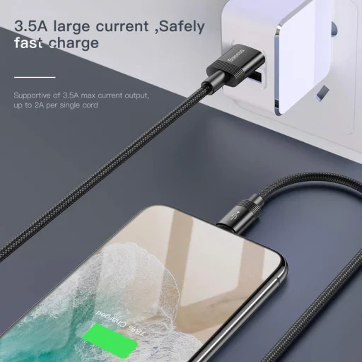 Baseus 3in1 adat és gyorstöltő kábel szett 3.5A nylon harisnyázott fekete - 5