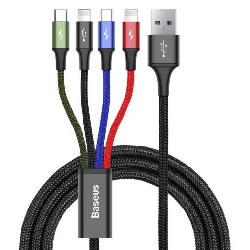 Baseus 4in1 gyorstöltő kábel szett 2 x Type-C 3.5A nylon harisnyázott piros/kék/zöld/fekete - 8
