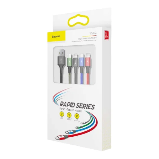 Baseus 4in1 gyorstöltő kábel szett 2 x Type-C 3.5A nylon harisnyázott piros/kék/zöld/fekete - 9