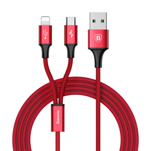 Baseus Rapid 2in1 micro USB/ Lightning kábel 1,2 m 3A piros - 1