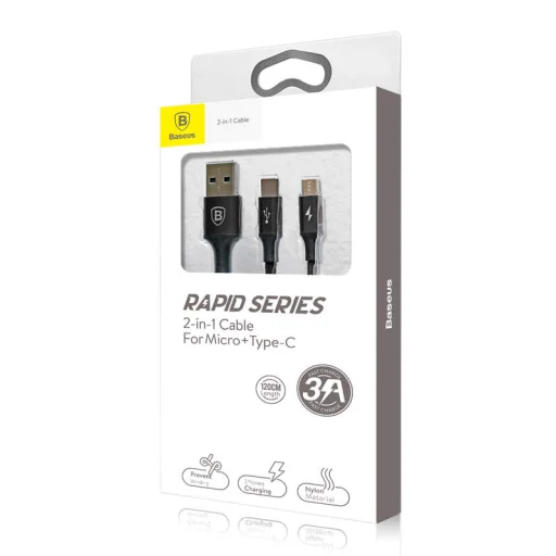 Baseus Rapid 2in1 USB Type-C/ Micro USB kábel 1,2 m 3A fekete (CAMT-ASU01) - 9