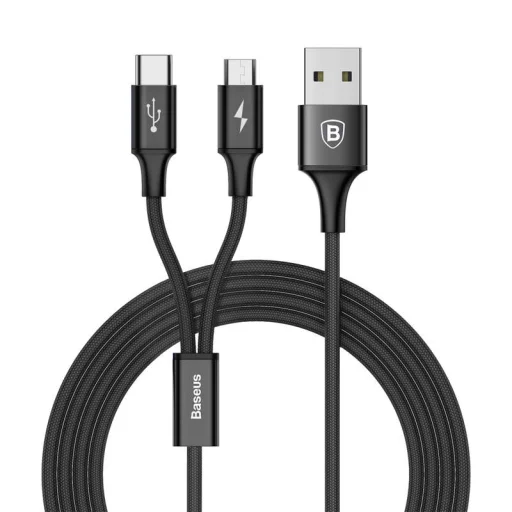 Baseus Rapid 2in1 USB Type-C/ Micro USB kábel 1,2 m 3A fekete (CAMT-ASU01) - 1