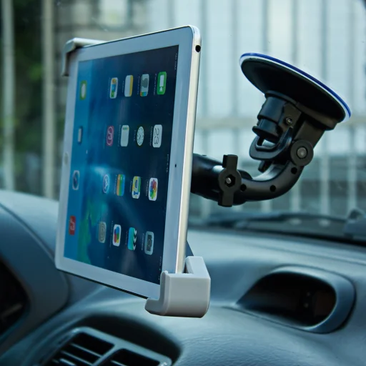 Univerzális szélvédőre rögzíthető autós tablettartó fekete színben - 3