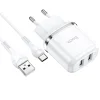 Fali Töltő 2,4A 2xUSB + Kábel 1m USB Type C Hoco N4 USB USB-C fehér thumbnail