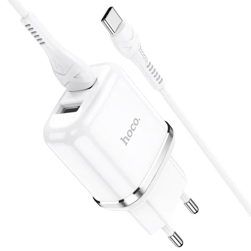 Fali Töltő 2,4A 2xUSB + Kábel 1m USB Type C Hoco N4 USB USB-C fehér - 5
