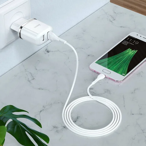 Fali Töltő 2,4A 2xUSB + Kábel 1m USB Type C Hoco N4 USB USB-C fehér - 8