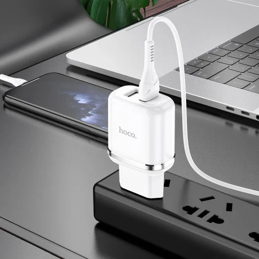 Fali Töltő 2,4A 2xUSB + Kábel 1m USB Type C Hoco N4 USB USB-C fehér - 9