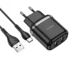 Fali Töltő 2,4A 2xUSB + Kábel 1m USB Type C Hoco N4 USB USB-C fekete thumbnail