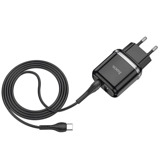 Fali Töltő 2,4A 2xUSB + Kábel 1m USB Type C Hoco N4 USB USB-C fekete - 2