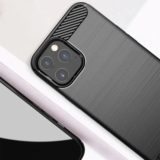 iPhone 11 Pro Forcell carbon mintás tok fekete (Apple logó kivágással) - 3