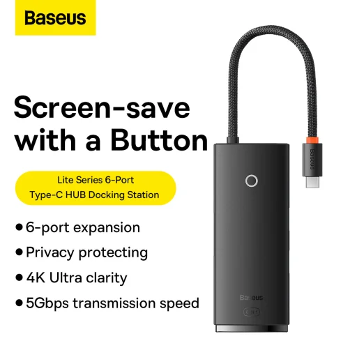 Baseus Adapter HUB - Type C - 2xUSB3.0 + Type C + HDMI 4K + SD + microSD (WKQX050001) fekete - 6