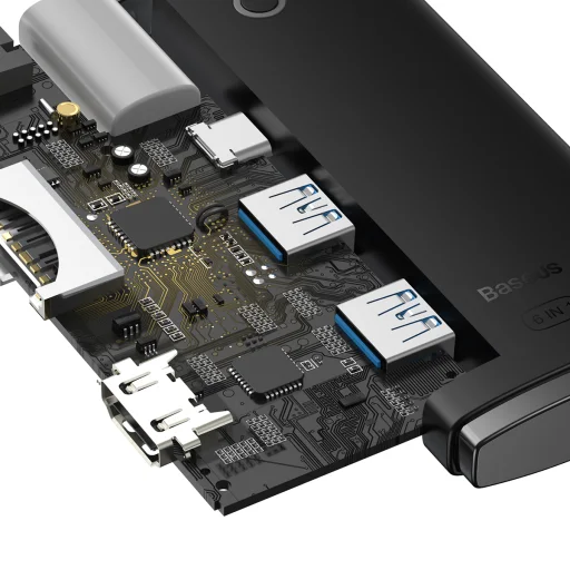 Baseus Adapter HUB - Type C - 2xUSB3.0 + Type C + HDMI 4K + SD + microSD (WKQX050001) fekete - 8