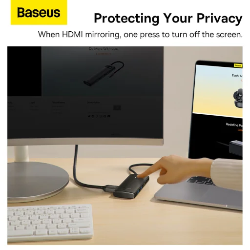 Baseus Adapter HUB - Type C - 2xUSB3.0 + Type C + HDMI 4K + SD + microSD (WKQX050001) fekete - 4