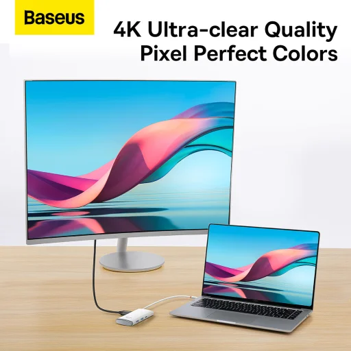 Baseus Adapter HUB - Type C - 2xUSB3.0 + Type C + HDMI 4K + SD + microSD (WKQX050002) fehér - 7