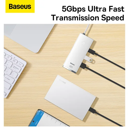 Baseus Adapter HUB - Type C - 2xUSB3.0 + Type C + HDMI 4K + SD + microSD (WKQX050002) fehér - 9