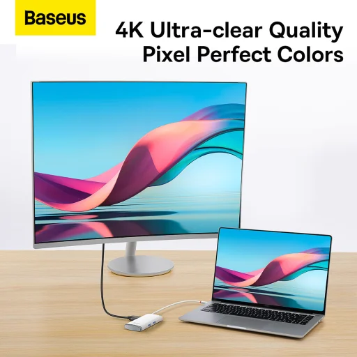 Baseus Adapter HUB - Type C - 2xUSB3.0 + Type C + HDMI 4K + SD + microSD - PD 100W (WKQX050102) fehér - 3