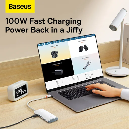 Baseus Adapter HUB - Type C - 2xUSB3.0 + Type C + HDMI 4K + SD + microSD - PD 100W (WKQX050102) fehér - 12