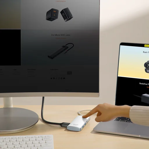 Baseus Adapter HUB - Type C - 2xUSB3.0 + Type C + HDMI 4K + SD + microSD - PD 100W (WKQX050102) fehér - 7