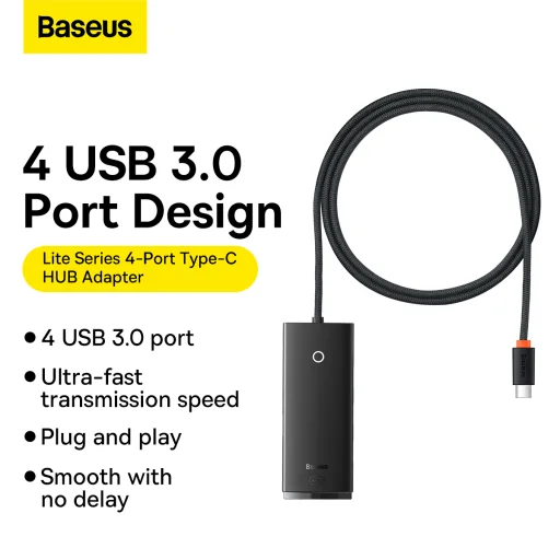 Baseus Adapter HUB - Type C - 4xUSB3.0 - 1m (WKQX030401) fekete - 6