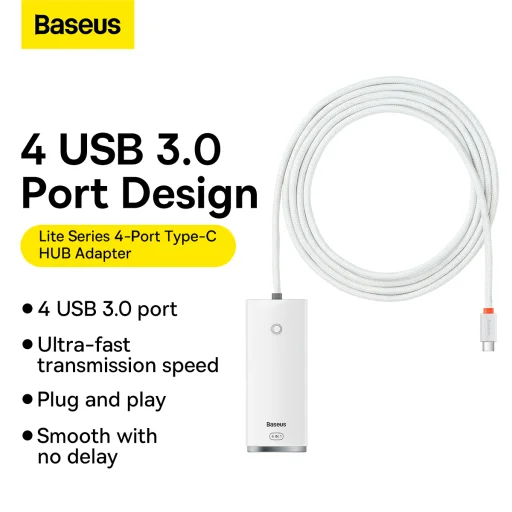 Baseus Adapter HUB - Type C - 4xUSB3.0 - 2m (WKQX030502) fehér - 4