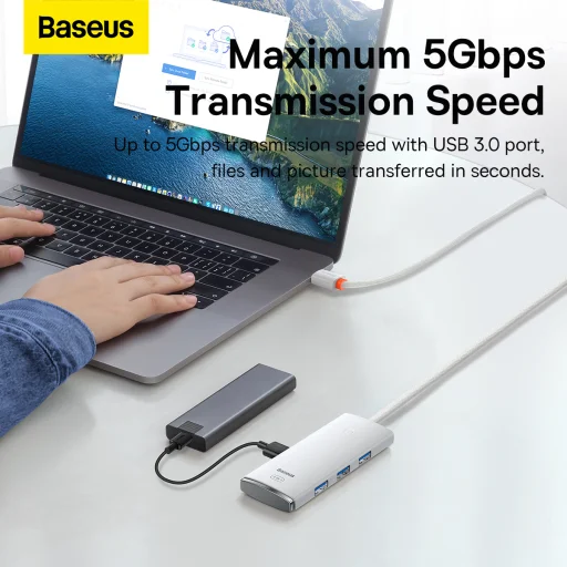 Baseus Adapter HUB - Type C - 4xUSB3.0 - 2m (WKQX030502) fehér - 9