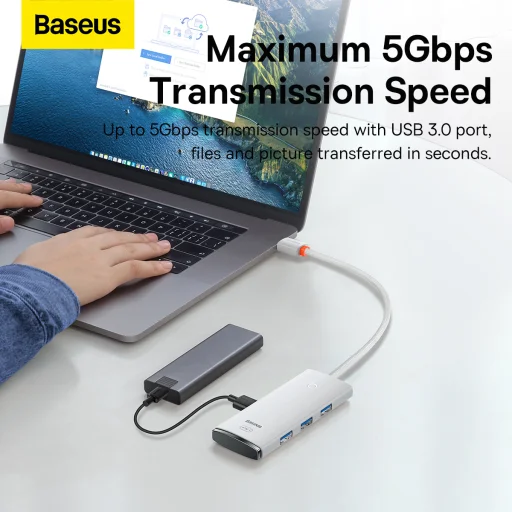 Baseus Adapter HUB - Type C - 4xUSB3.0 - 25cm (WKQX030302) fehér - 12