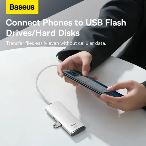 Baseus Adapter HUB - Type C - 4xUSB3.0 - 25cm (WKQX030302) fehér - 9