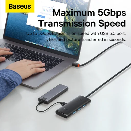 Baseus Adapter HUB - Type C - 4xUSB3.0 - 1m (WKQX030401) fekete - 12
