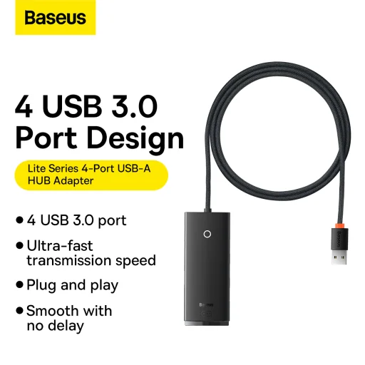 Baseus Adapter HUB - USB - 4xUSB3.0 - 1m (WKQX030101) fekete - 16
