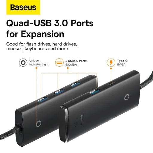 Baseus Adapter HUB - Type C - 4xUSB3.0 - 1m (WKQX030401) fekete - 4