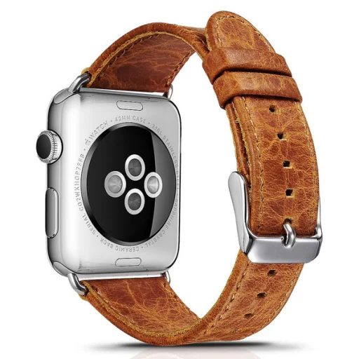 Apple Watch Watch 8/7/6/5/4/3/2/SE (41/40/38mm) iCarer valódi bőr óraszíj Barna (RIW103-OG) - 2