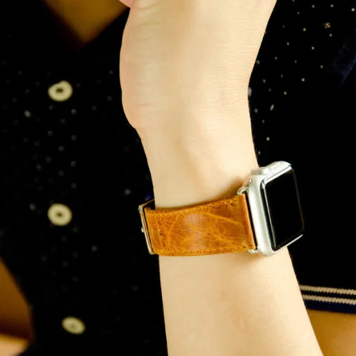 Apple Watch Watch 8/7/6/5/4/3/2/SE (41/40/38mm) iCarer valódi bőr óraszíj Barna (RIW103-OG) - 4