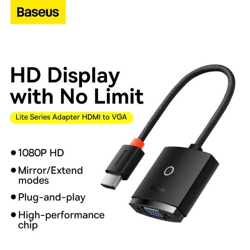 Baseus HDMI - VGA + 3.5mm aux átalakító adapter (WKQX010101) fekete - 9