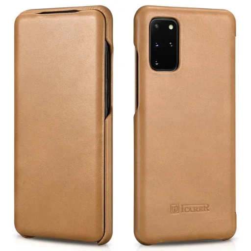 Samsung S20 Plus Icarer Vintage valódi bőr fliptok khaki  - 1