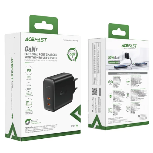 Acefast A29 PD 50W GaN (2 x USB Type C) dual portos töltő adapter fekete - 6