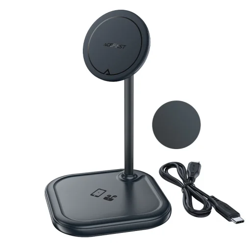 Acefast Qi 15W Vezeték Nélküli Mágneses (MagSafe) iPhone és Airpods töltőállomás szürke (E6 gray) - 1