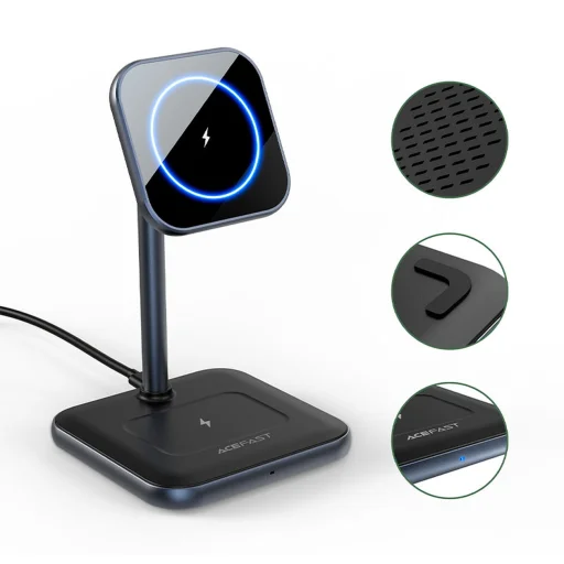 Acefast 15W Qi Vezeték Nélküli mágneses (MagSafe) iPhone és Airpods töltőállomás fekete (E9 black) - 6