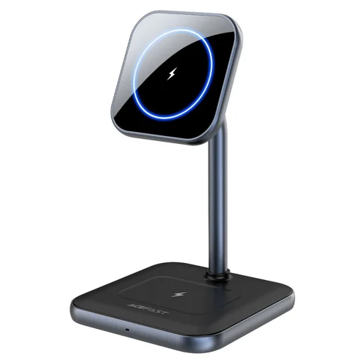 Acefast 15W Qi Vezeték Nélküli mágneses (MagSafe) iPhone és Airpods töltőállomás fekete (E9 black) - 1