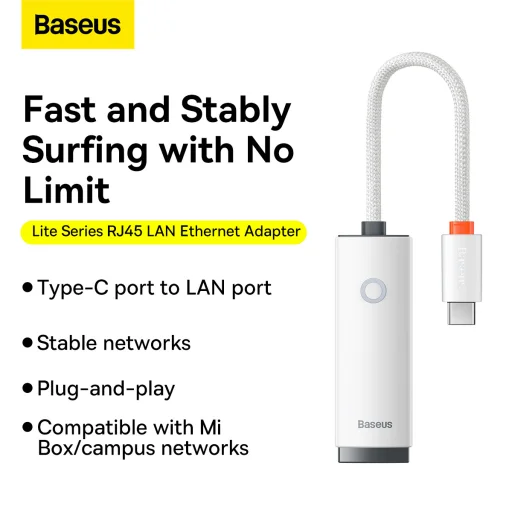 Baseus USB Type C - RJ45 (100 Mbps) átalakító adapter (WKQX000202) fehér - 11