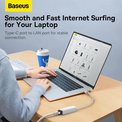 Baseus USB Type C - RJ45 (100 Mbps) átalakító adapter (WKQX000202) fehér - 3