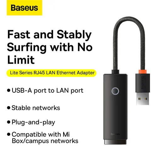 Baseus USB - RJ45 (100 Mbps) átalakító adapter (WKQX000001) fekete - 17