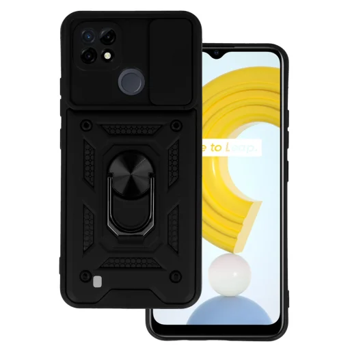 Realme C21 Armor tok csúsztatható kamera lencse védővel fekete - 1