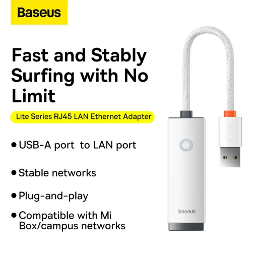 Baseus USB - RJ45 (100 Mbps) átalakító adapter (WKQX000002) fehér - 13