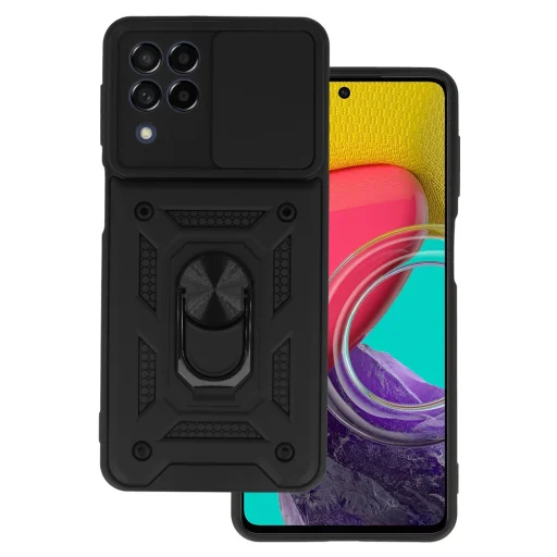 Samsung Galaxy M53 5G Armor tok csúsztatható kamera lencse védővel fekete - 1