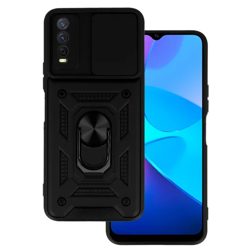 Realme Y11S / Y20S Armor tok csúsztatható kamera lencse védővel fekete - 1