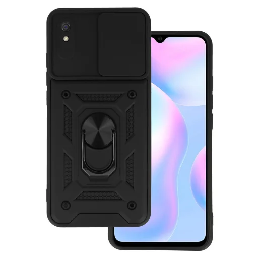 Xiaomi Redmi 9A Armor tok csúsztatható kamera lencse védővel fekete - 1
