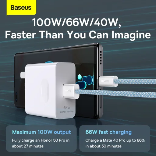 Baseus USB - USB Type C kábel 100W 5A 1m kék (CALD000603) - 4